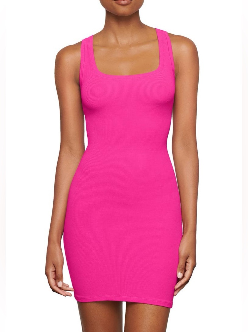 SKIMS Soft Lounge rib knit mini tank dress NWOT 4X LE hot pink scoop neck